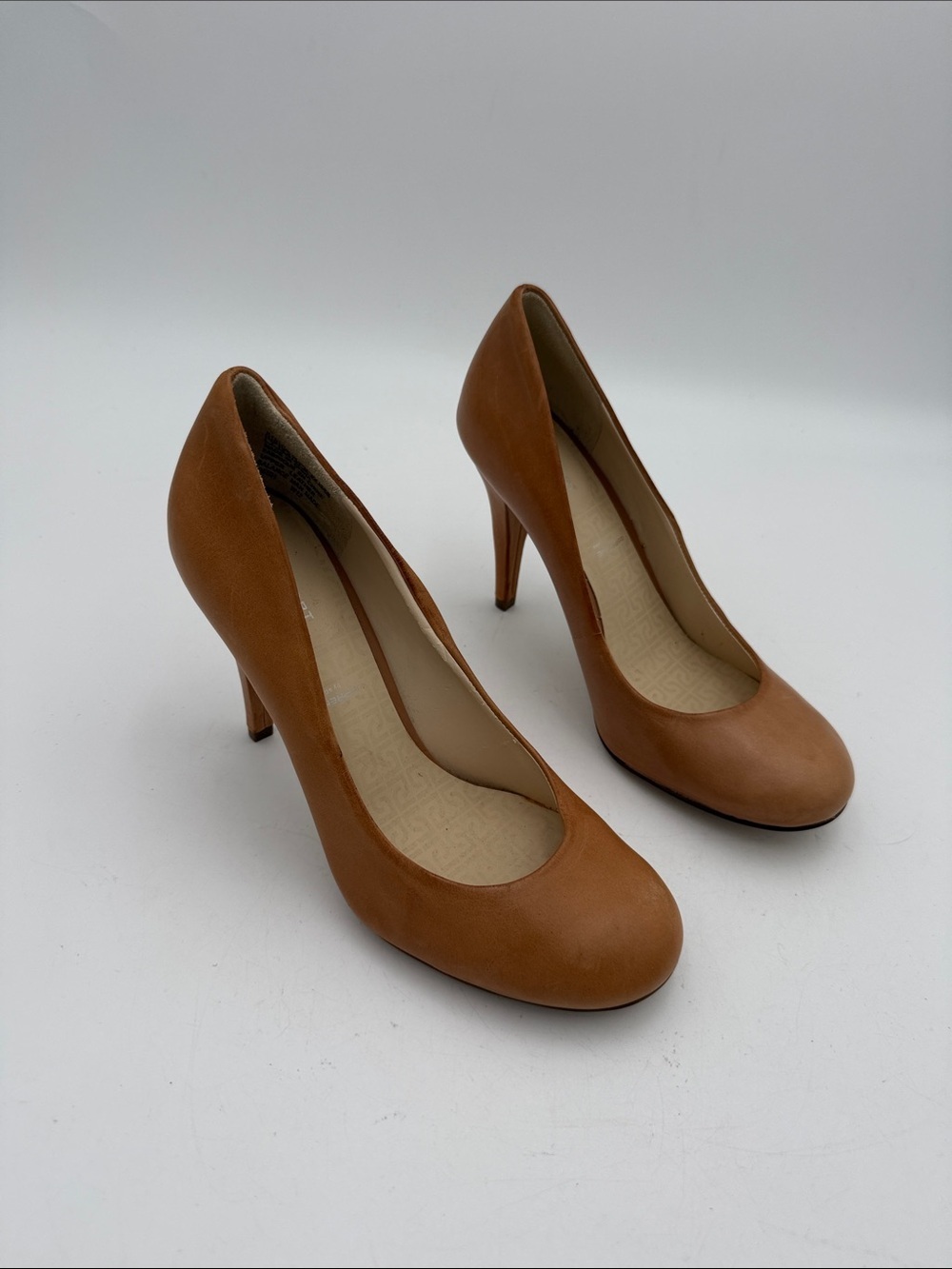 Rockport Women's Tan Leather Round-Toe High Heels women 7 casual office Y2K